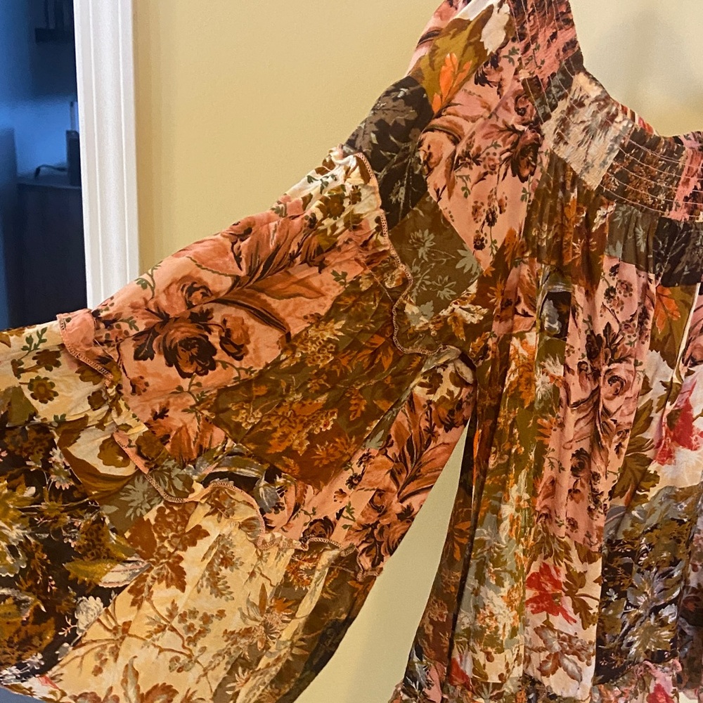 Floral Patchwork Off-Shoulder Blouse - image 3